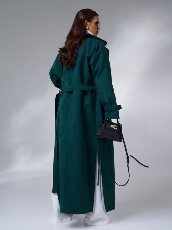 Green Long Coat with Side Slits-sku 15090