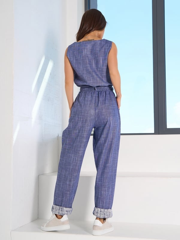 Blue linen pantsuit with top -sku 15101