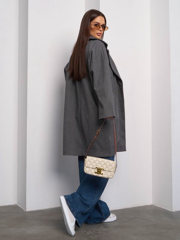 Gray Wool Coat with Knee Length-sku 15103