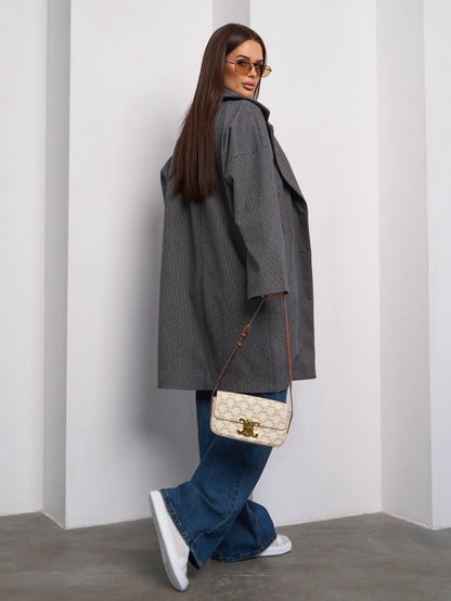 Gray Wool Coat with Knee Length-sku 15103