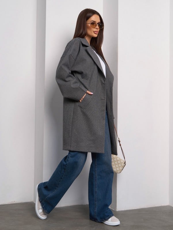 Gray Wool Coat with Knee Length-sku 15103