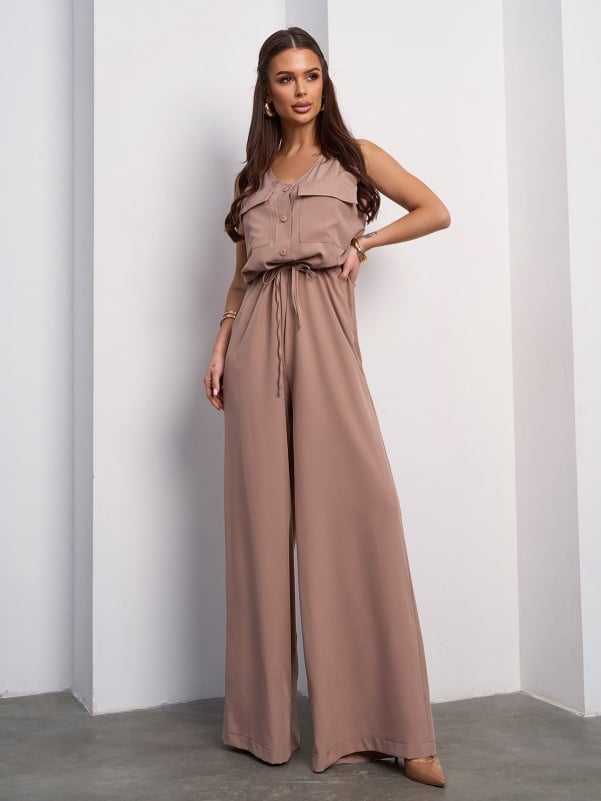 Beige trouser overalls with drawstring - sku 15110
