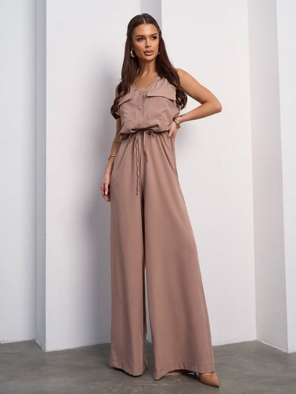 Beige trouser overalls with drawstring - sku 15110