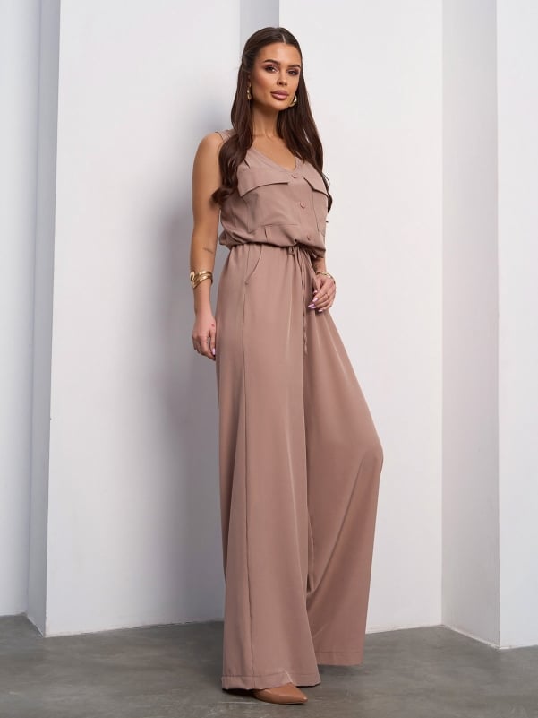 Beige trouser overalls with drawstring - sku 15110