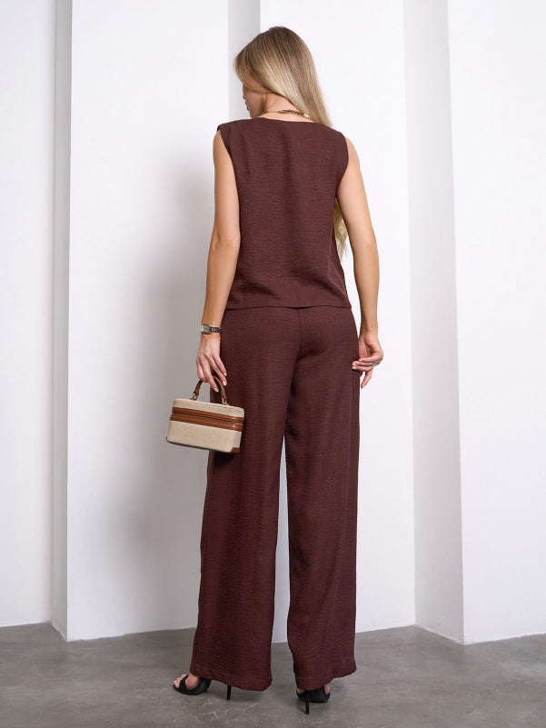 Dark brown linen suit with wide trousers -sku 15149