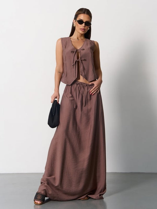Brown linen suit with a vest -sku 15174