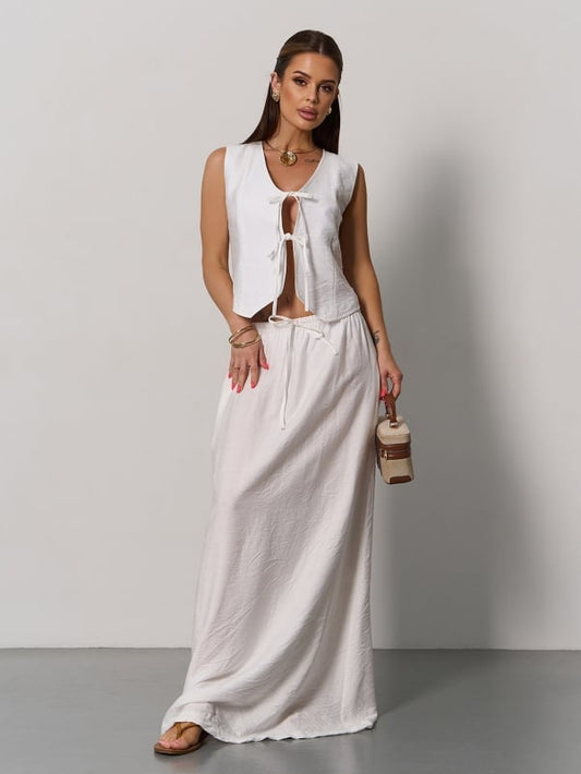 Milk linen suit with a vest- sku 15174