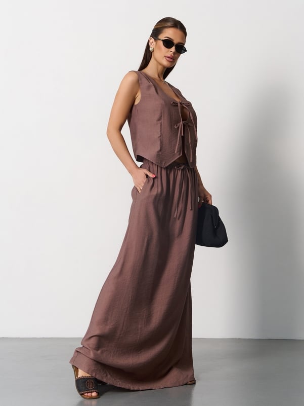 Brown linen suit with a vest -sku 15174
