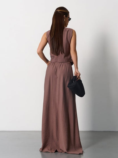 Brown linen suit with a vest -sku 15174