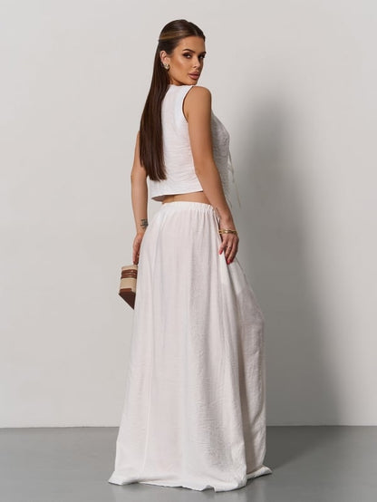 Milk linen suit with a vest- sku 15174