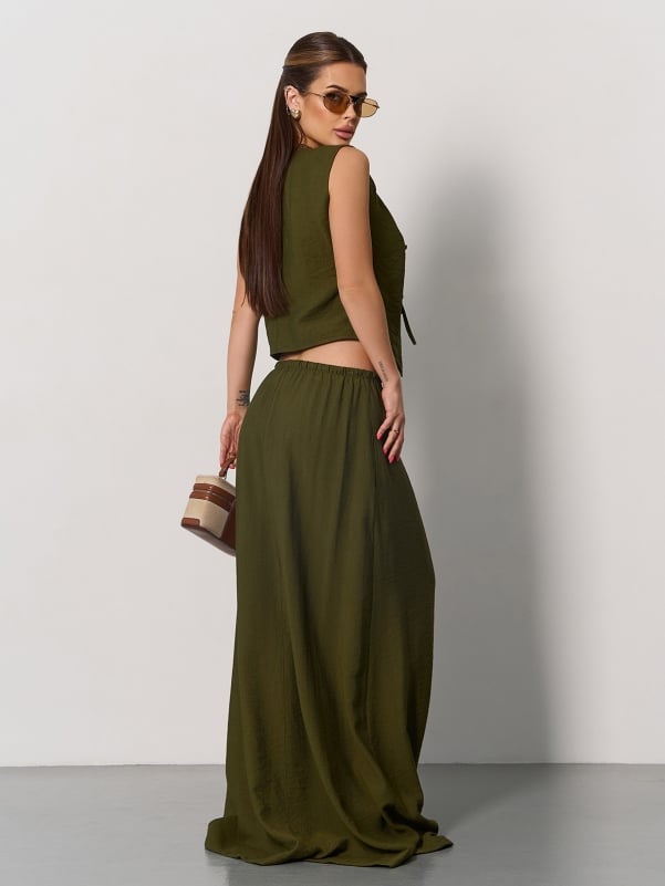 Khaki linen suit with a vest -sku 15174