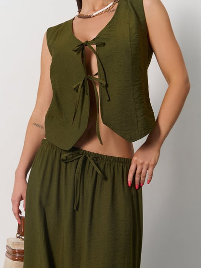 Khaki linen suit with a vest -sku 15174