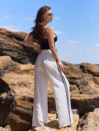 Milk Linen Wide Trousers With Stripes  -15176
