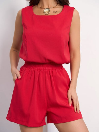 Red  Linen Suit with Top and Shorts- sku  15177