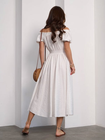 Linen White Off Shoulder Dress -sku 15185