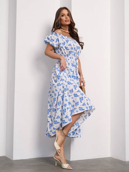 White and blue dress with open shoulders