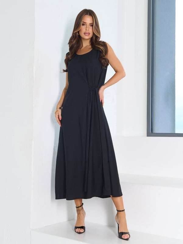 Black linen sarafan with tie