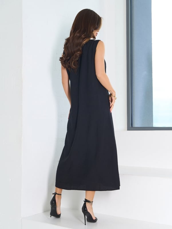 Black linen sarafan with tie