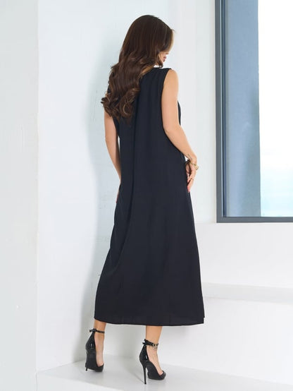 Black linen sarafan with tie