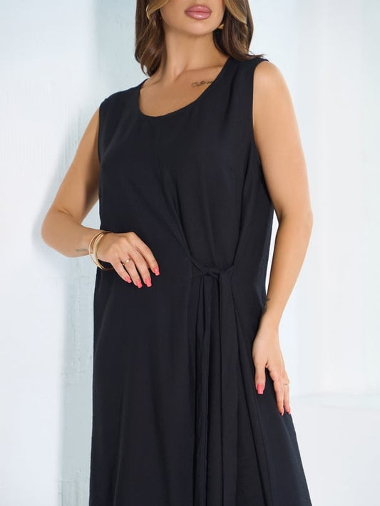 Black linen sarafan with tie