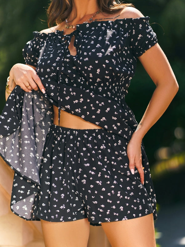 Black Floral Dress with Shorts #15213