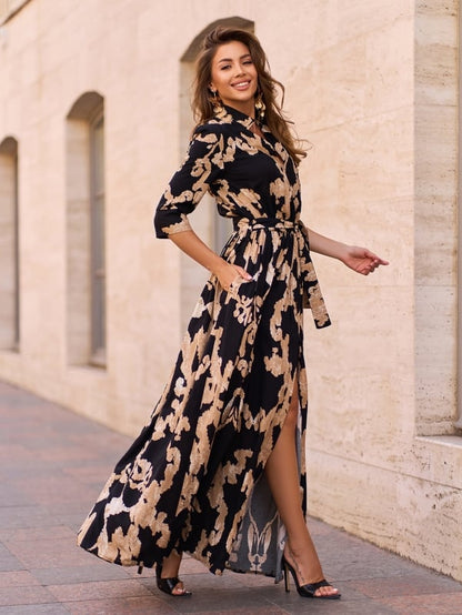 Black Long Cotton Dress with Slit  sku 15242