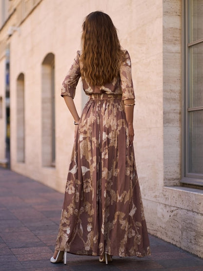 Brown Long Cotton Dress with Slit sku 15242