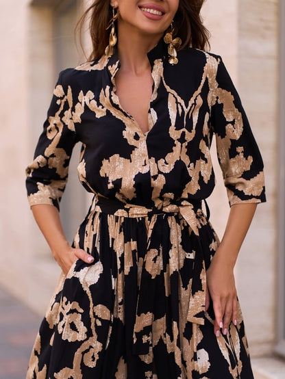 Black Long Cotton Dress with Slit  sku 15242