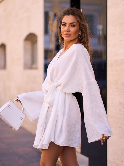 Milk Linen Boho Wrap Dress