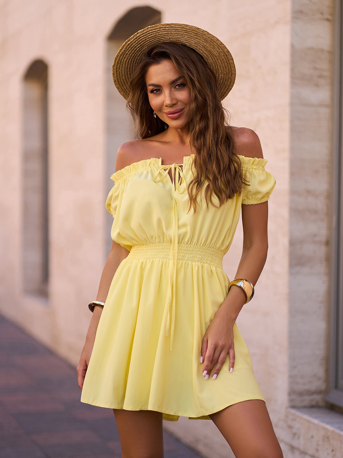 Yellow mini dress with shorts