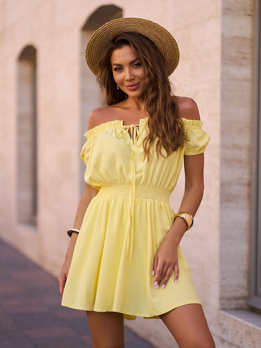 Yellow mini dress with shorts