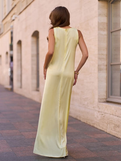 Yellow Silk Long Dress with Drapery