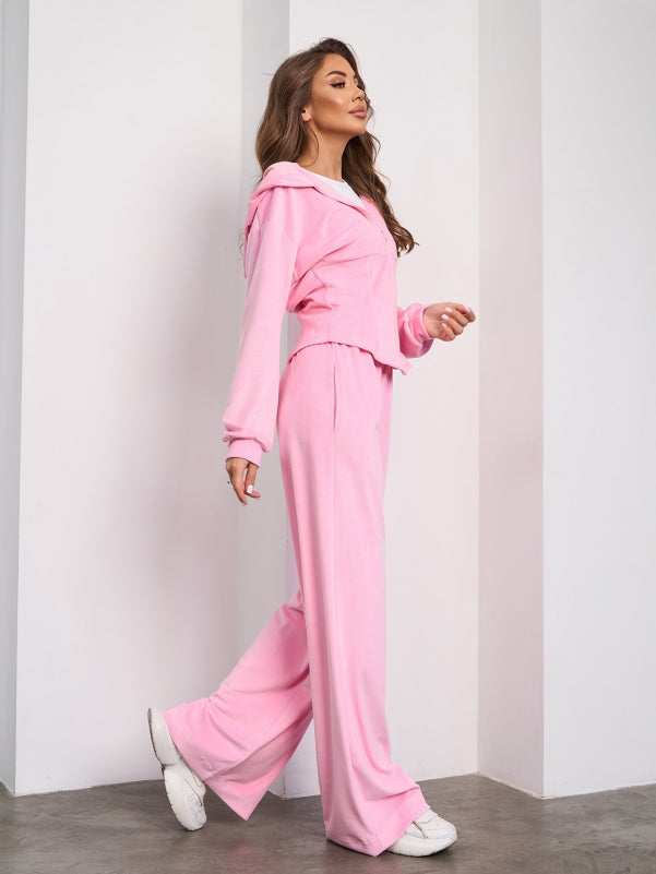 Pink Velor Suit with a Hood-sku 15280