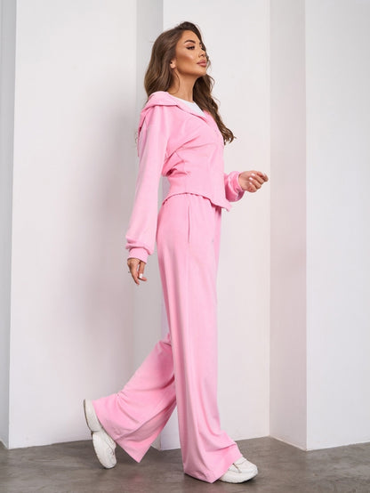 Pink Velor Suit with a Hood-sku 15280