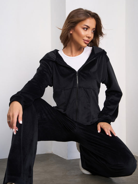 Black Velor Suit with a Hood-sku 15280