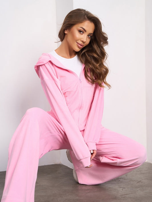 Pink Velor Suit with a Hood-sku 15280