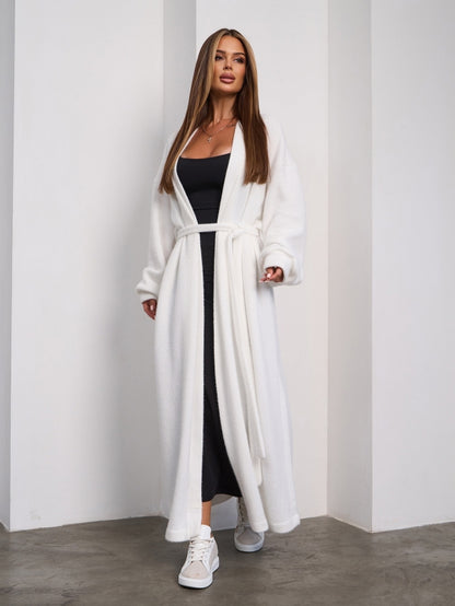White Long Cardigan with Slits -sku 15294