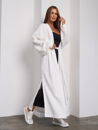 White Long Cardigan with Slits -sku 15294