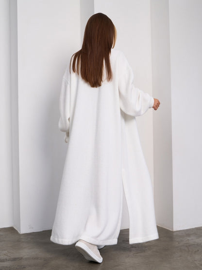 White Long Cardigan with Slits -sku 15294
