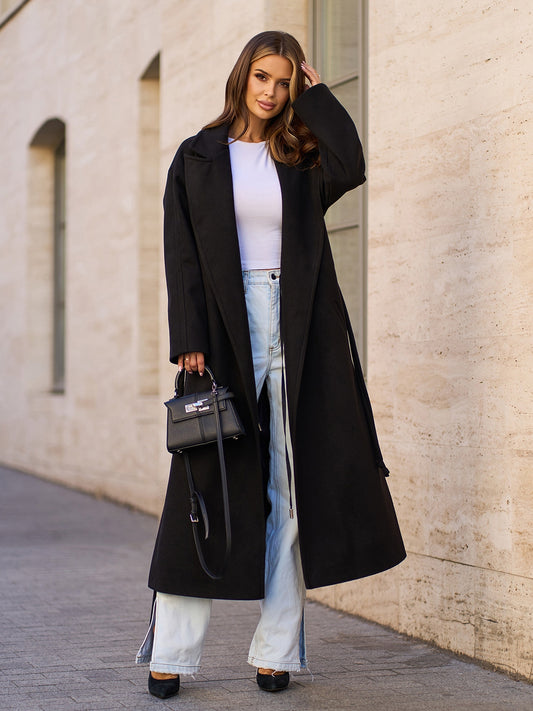 Black Cashmere Coat with Slits -sku 15296