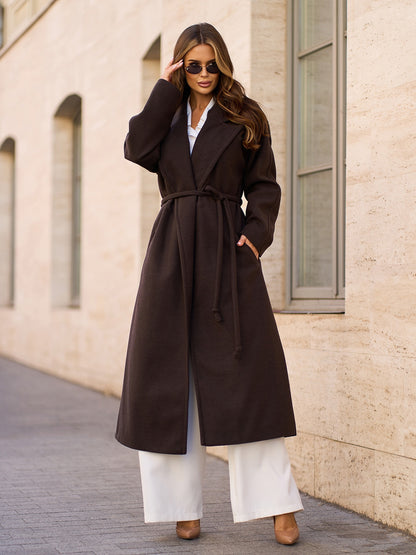 Brown Cashmere Coat with Slits -sku 15296