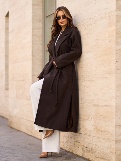 Brown Cashmere Coat with Slits -sku 15296
