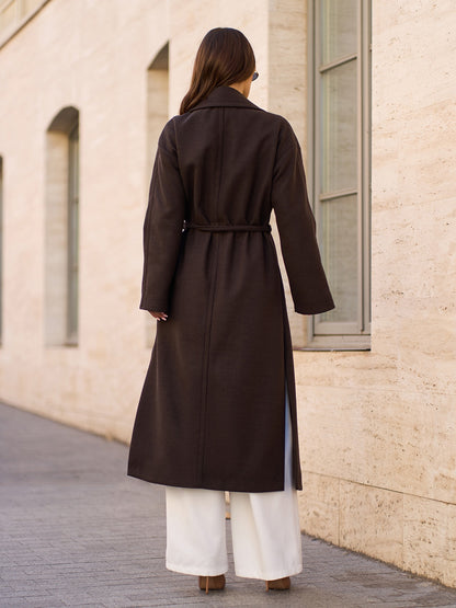 Brown Cashmere Coat with Slits -sku 15296