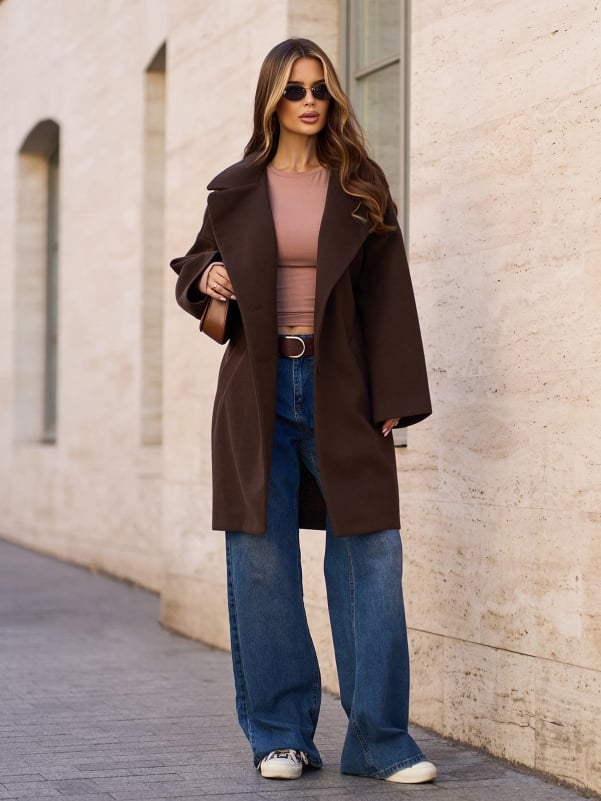 Dark Brown Cashmere Cocoon Coat-sku 15297