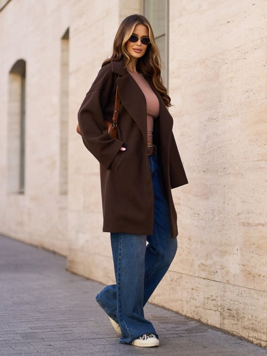 Dark Brown Cashmere Cocoon Coat-sku 15297