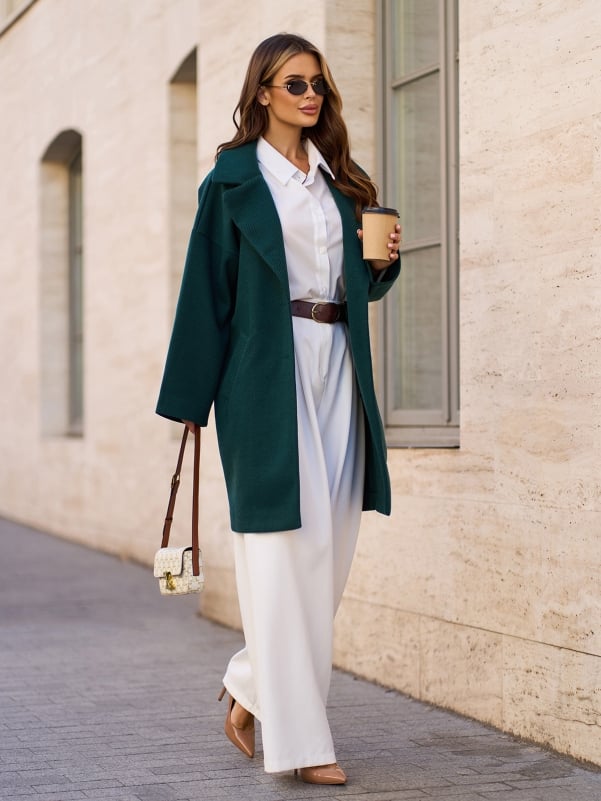 Dark Green Cashmere Cocoon Coat-sku 15297