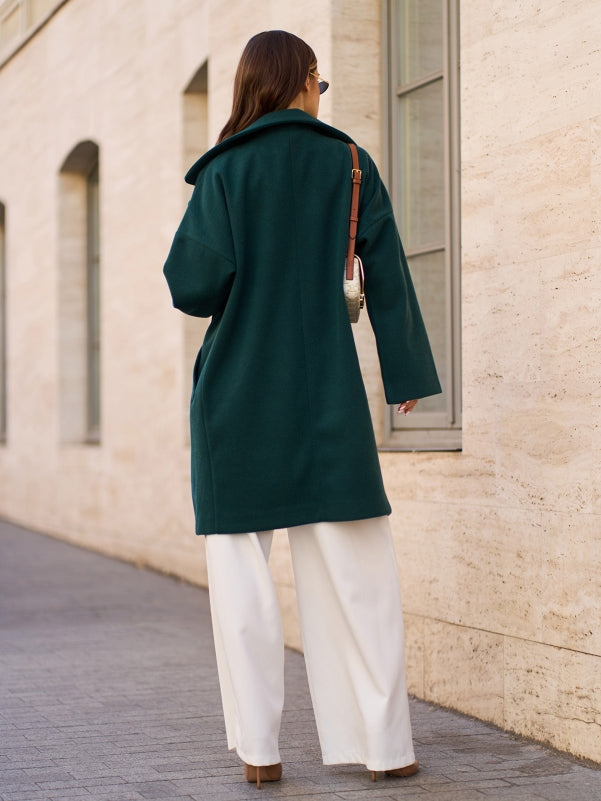 Dark Green Cashmere Cocoon Coat-sku 15297