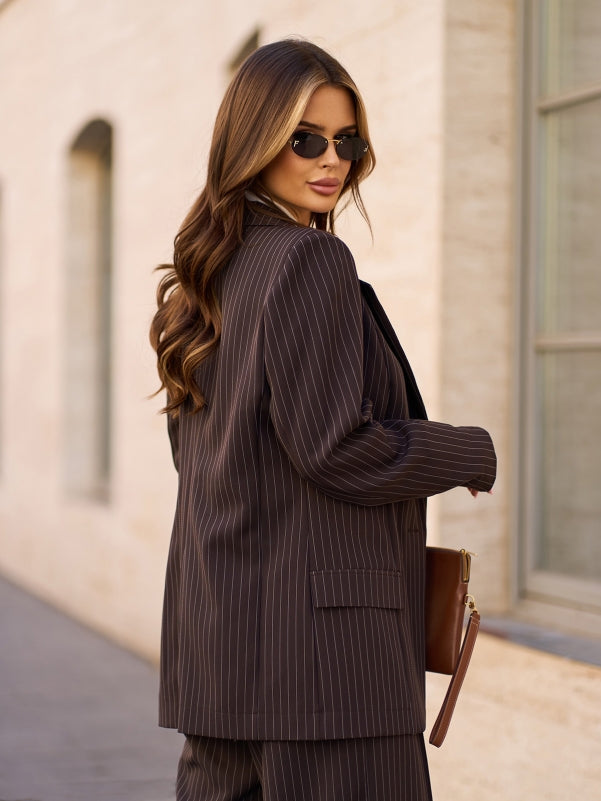 Dark Brown Classic Striped Blazer-sku 15298P