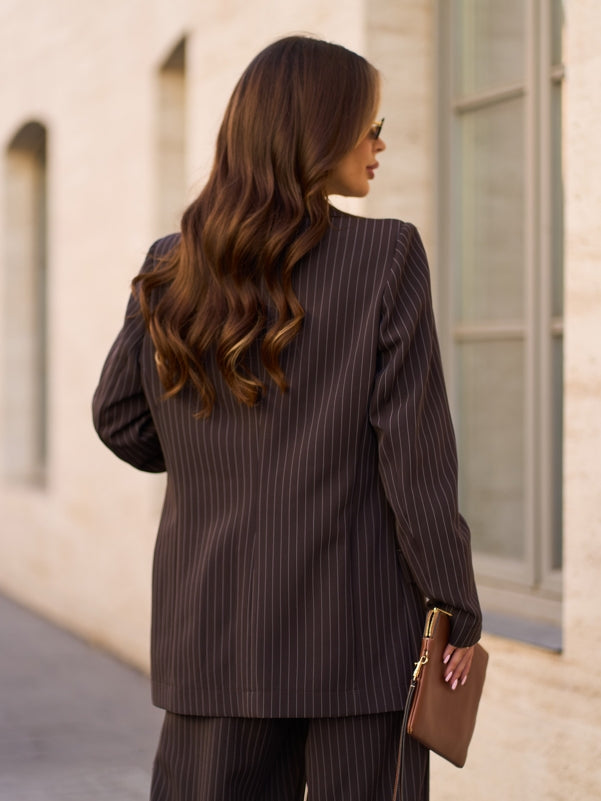 Dark Brown Classic Striped Blazer-sku 15298P