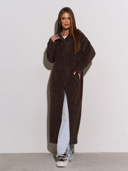 Dark Brown Long Cardigan with a Hood -sku 15301
